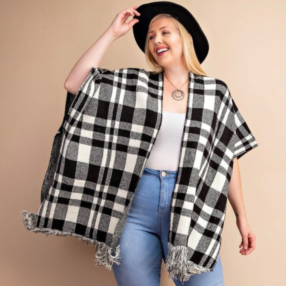 ON SALE! Open front Pancho- Buffalo plaid